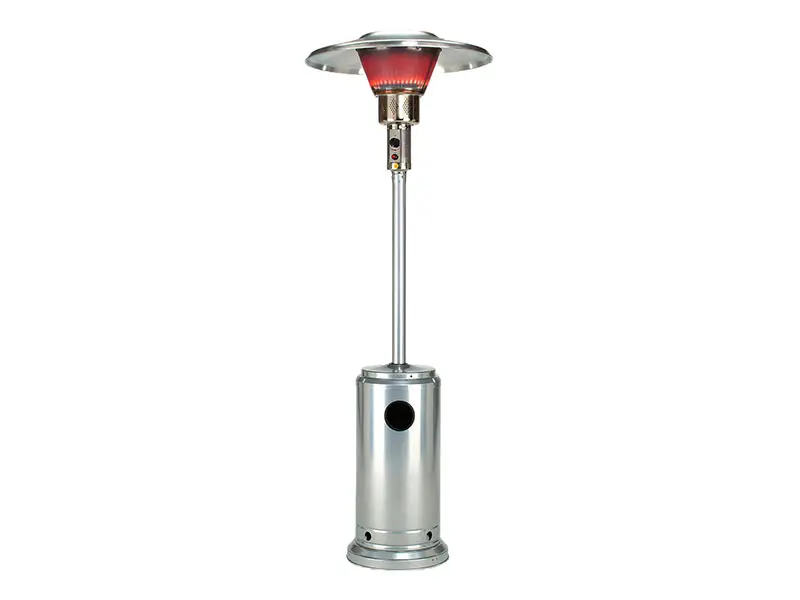 YBT model 2650 stainless steel conical gas patio heater manufactured in Taiwan, 13 kW, wide reflector cone
